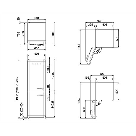 SMEG - FAB32LBL6 - Svart, 50's style & NoFrost 