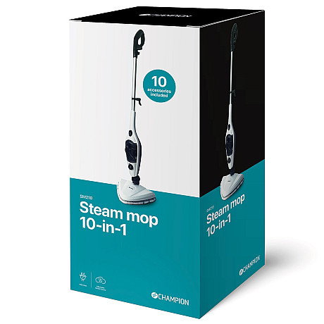 Champion - SM210 - Ångmopp, 10-in-1 med kraft 1500W, Vit/Svart - Vit, Tar bort 99,9 % av bakterier utan kemikalier