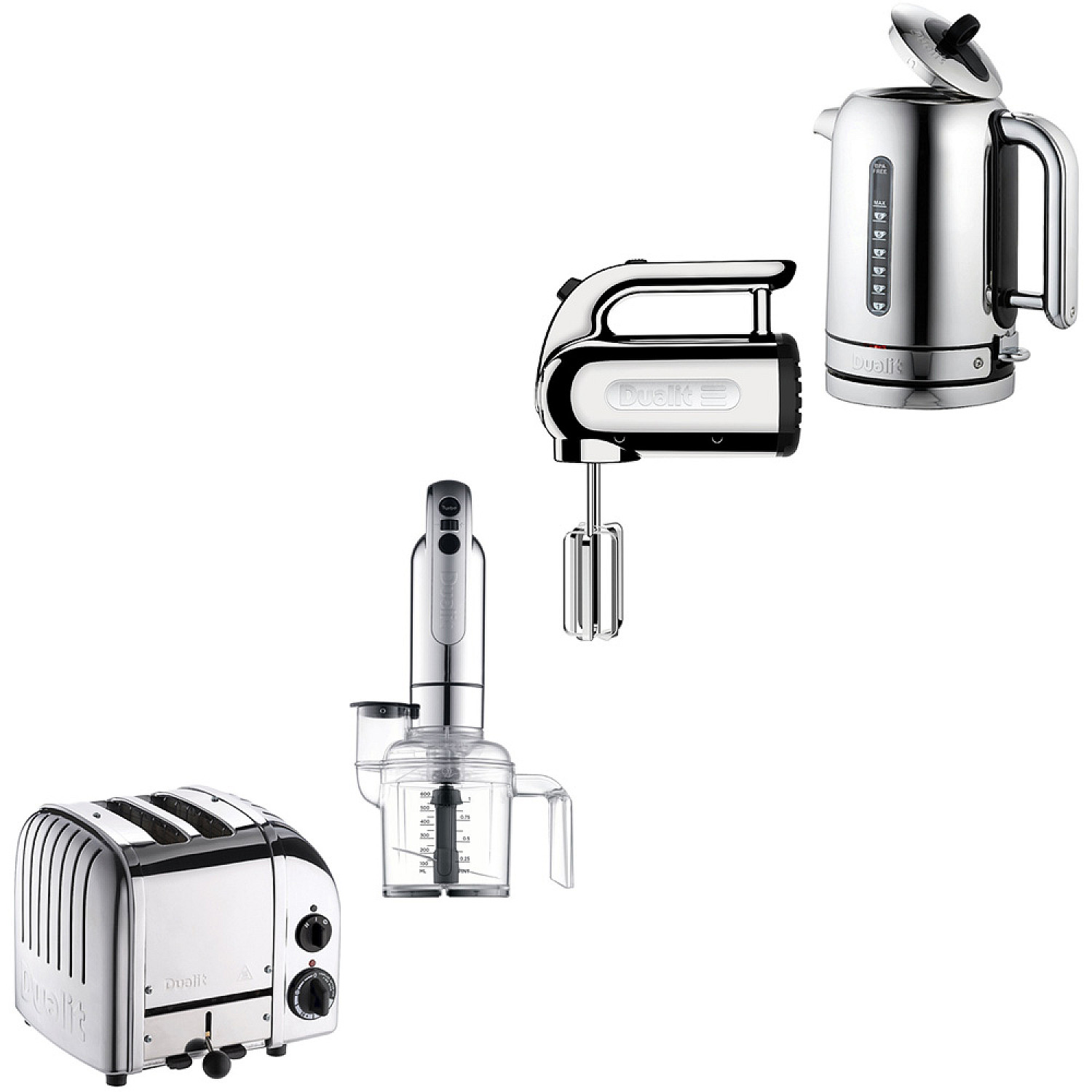 Dualit paket classic rostfri - br&ouml;drost, + vattenkokare + elvisp + stavmixer