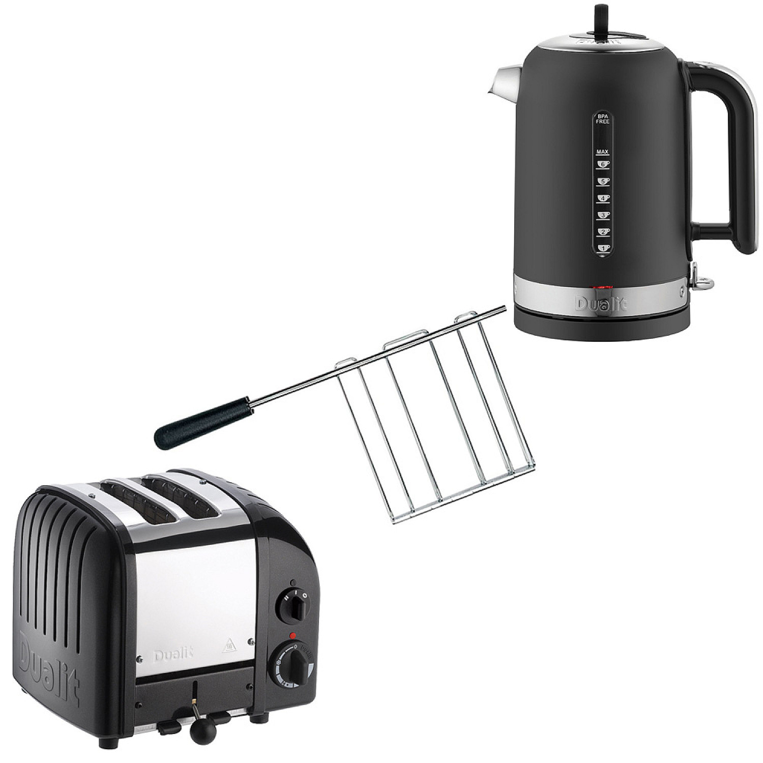 Dualit paket classic svart - br&ouml;drost  + vattenkokare + toastgaller