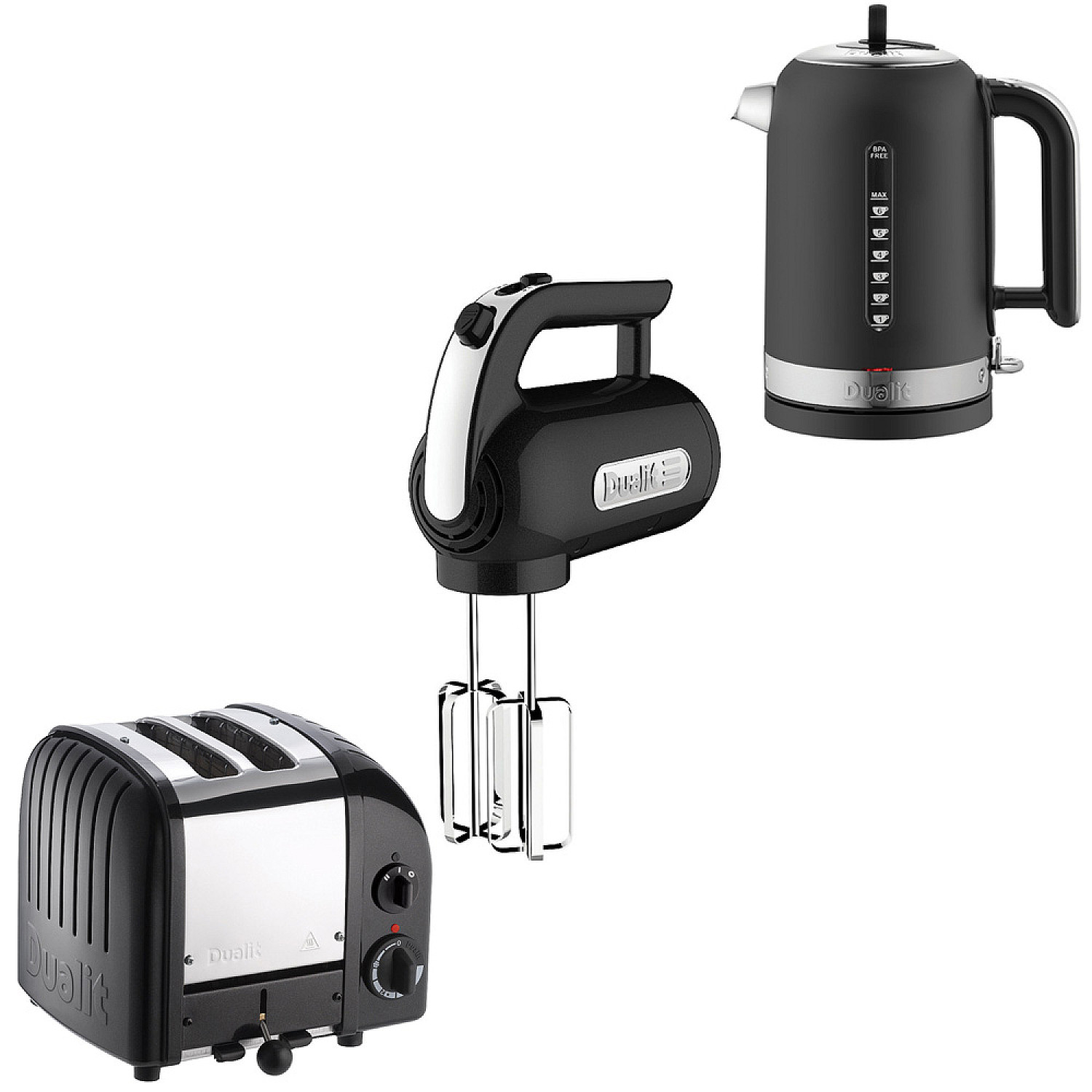 Dualit paket classic mattsvart - br&ouml;drost, + vattenkokare + elvisp