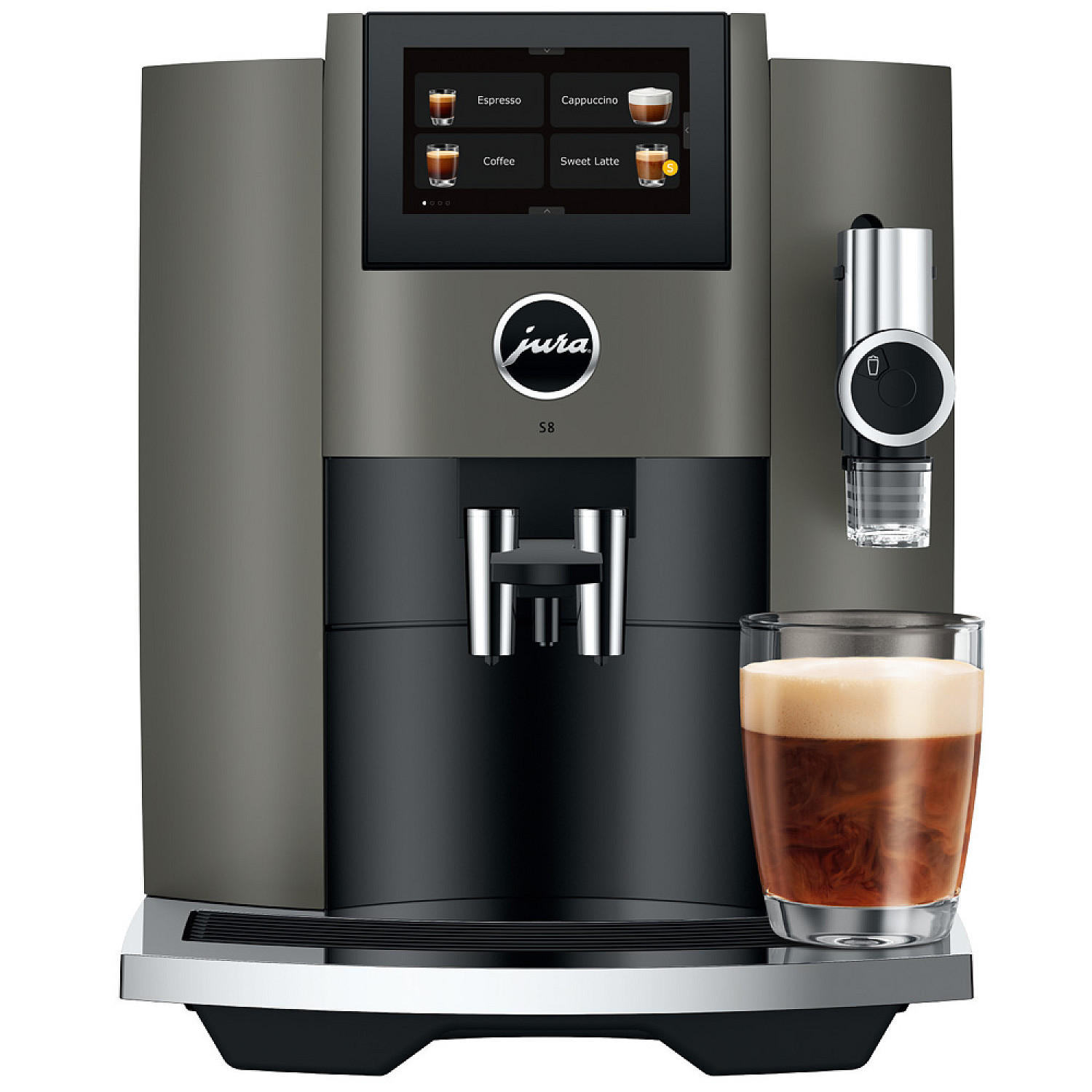 Jura espressomaskin s8 dark inox (eb), mjukt mj&ouml;lkskum, inbyggd kaffekvarn, wifi, te-vatten