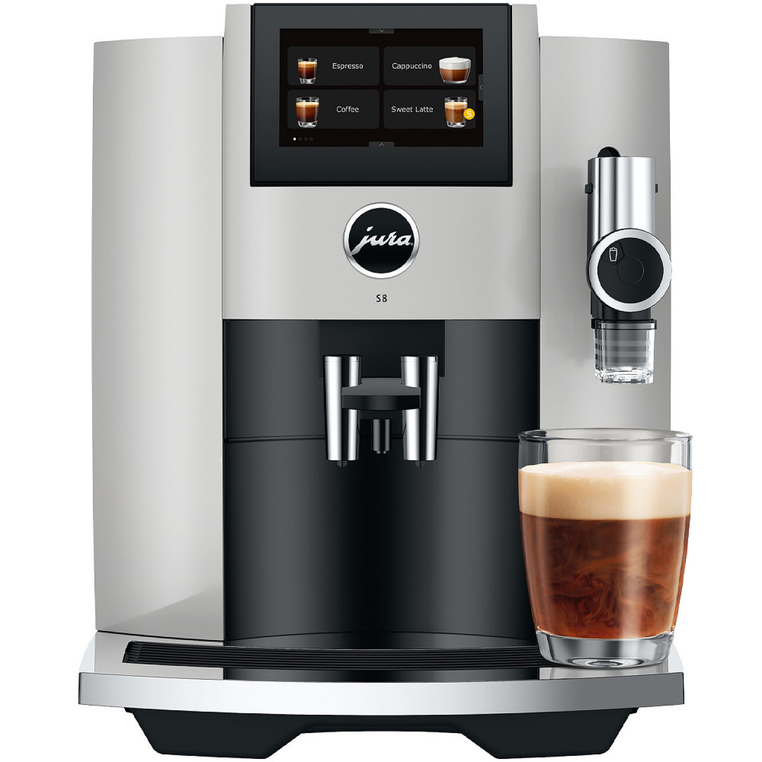 Jura espressomaskin s8 platin (eb), mjukt mj&ouml;lkskum, inbyggd kaffekvarn, wifi, te-vatten