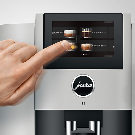 Jura - S8 platin (EB), Mjukt mjölkskum, Inbyggd kaffekvarn, Wifi, Te-vatten