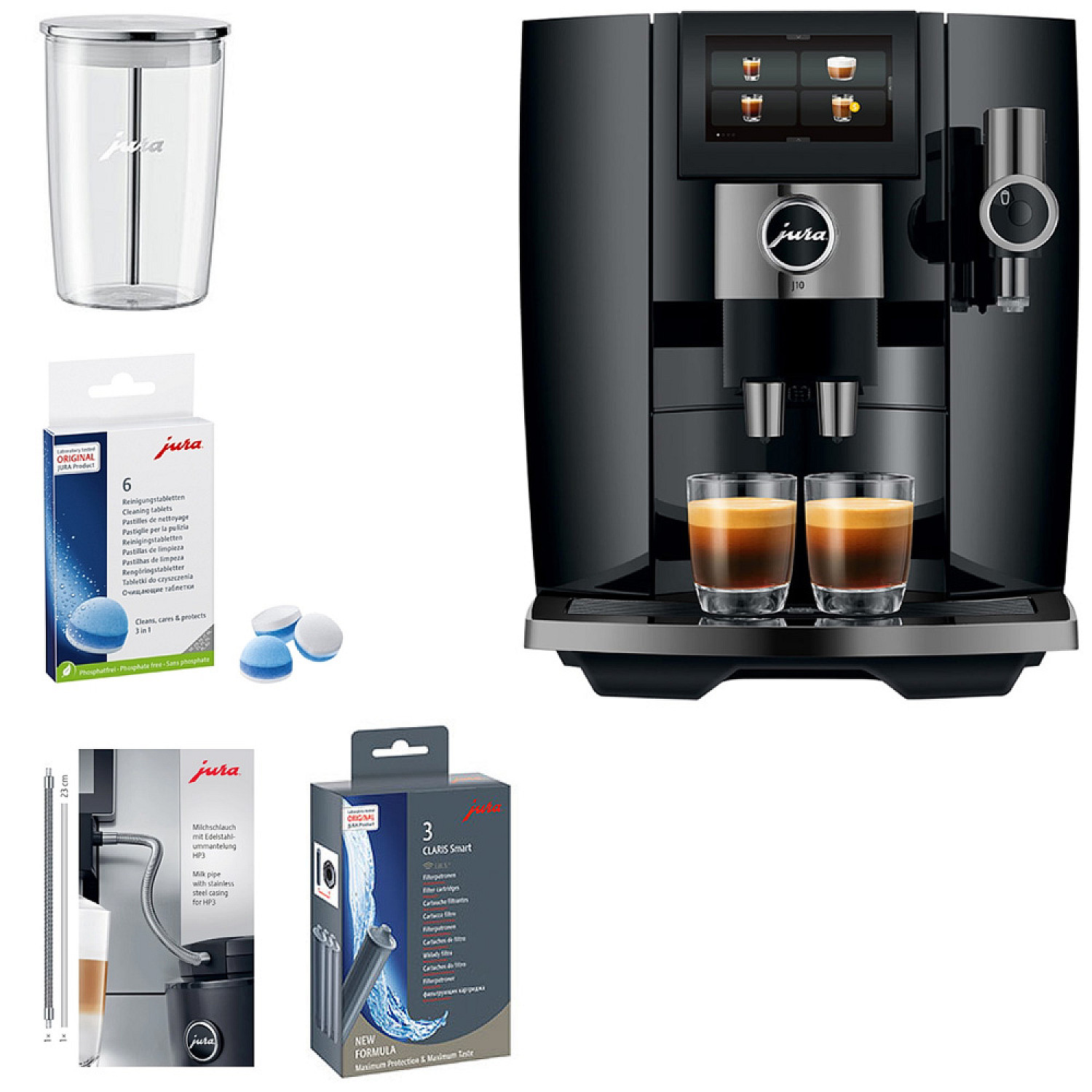 Jura paket j10 piano black (ea) - paket med mj&ouml;lksystem och reng&ouml;ring