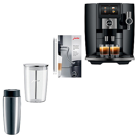 Jura - J10 Piano Black (EA) - Paket med mjölktillbehör i glas & termos