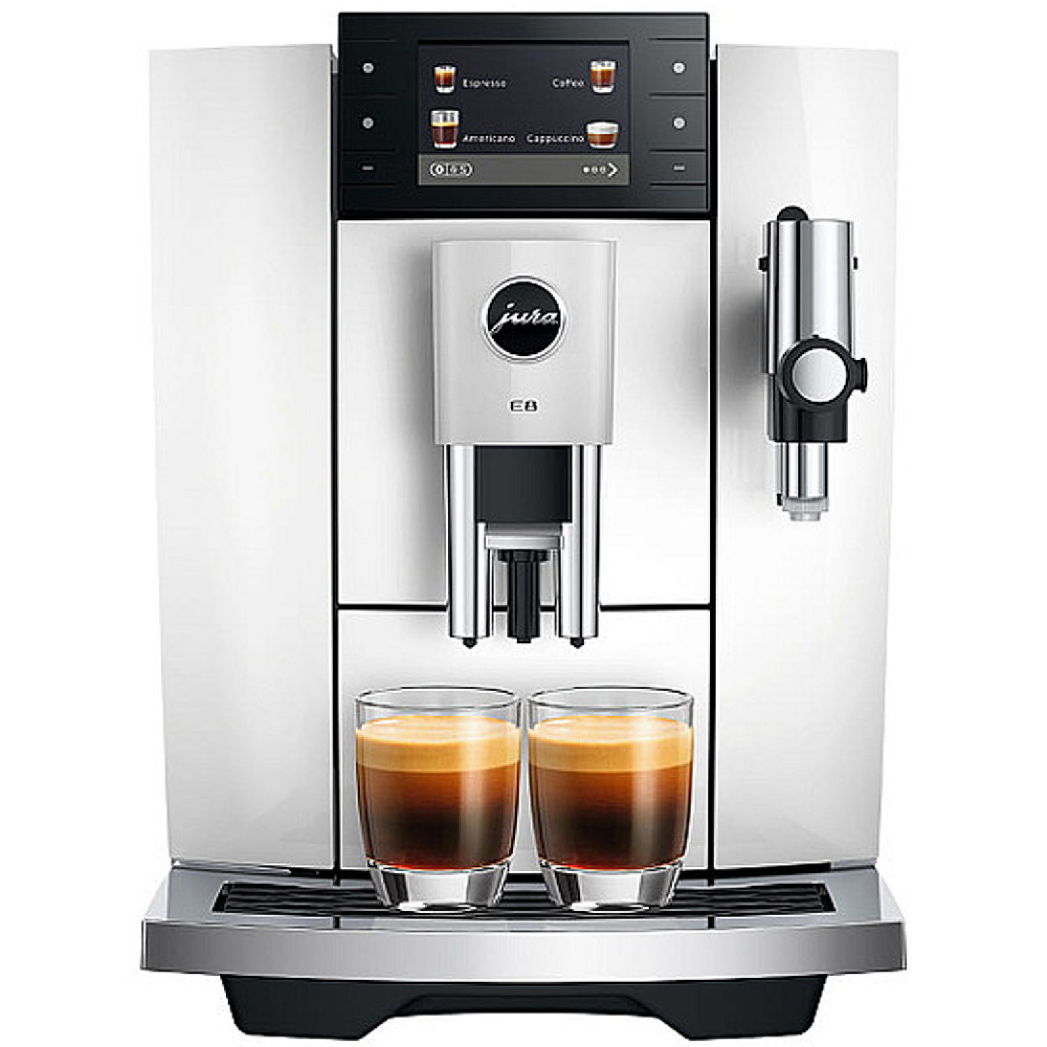 Jura espressomaskin e8 piano - white (ed), med 27 kaffespecialiteter