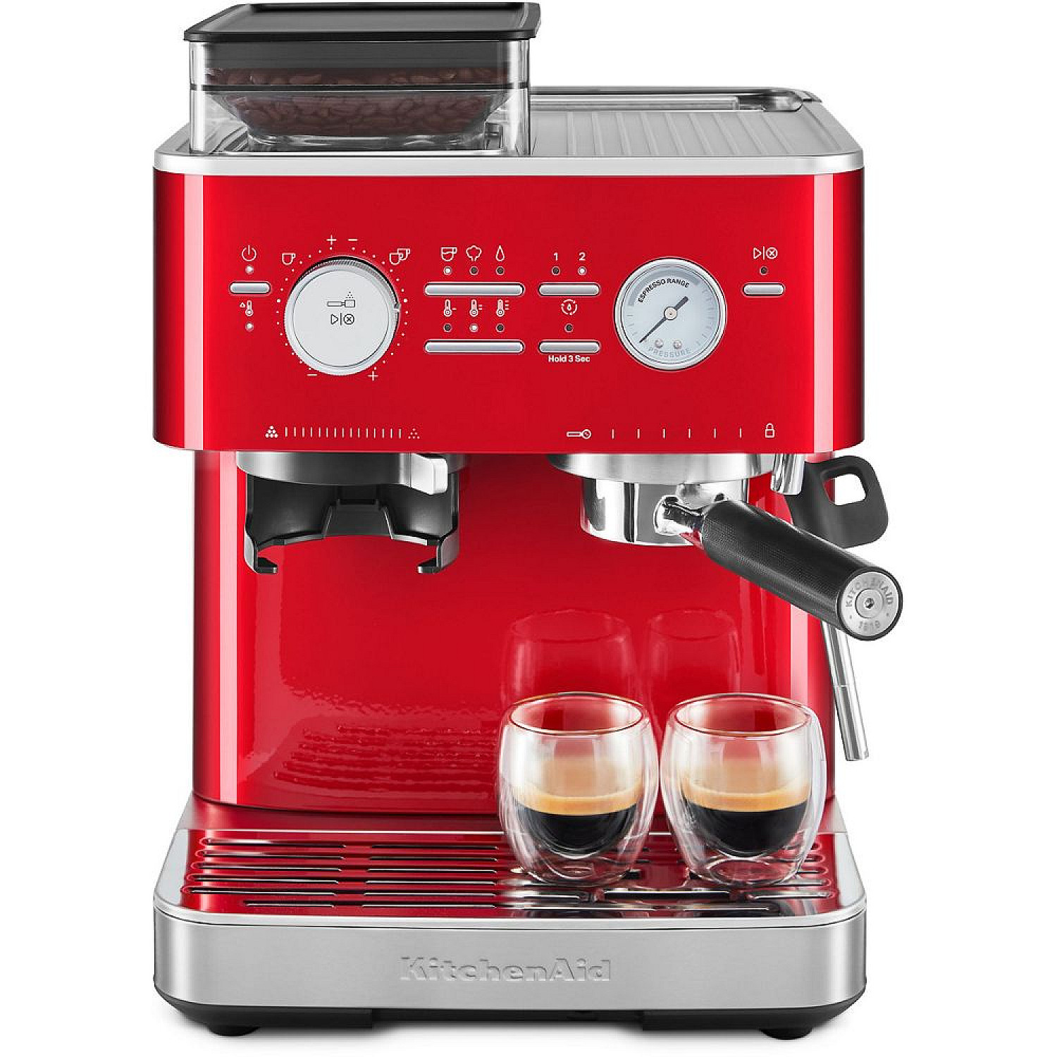 Kitchenaid espressomaskin 5kes6551eca - halvautomatisk espressomaskin med kaffekvarn r&ouml;d metallic