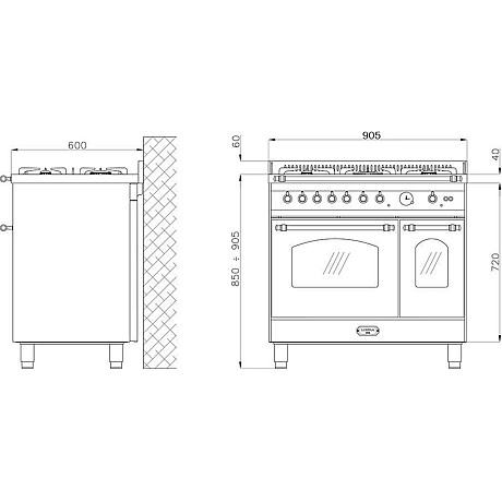 Lofra - Dolce vita gasspis 90 cm, Krom/ bronze, 2 ugnar