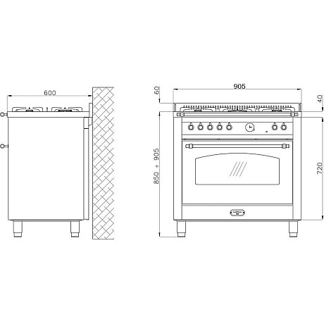 Lofra - Dolce vita gasspis 90 cm, Svart/ mässing