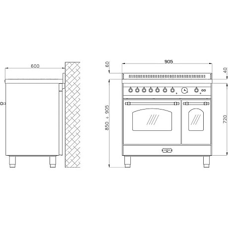 Lofra - Dolce vita induktionsspis 90 cm, Svart/Mässing, två ugnar