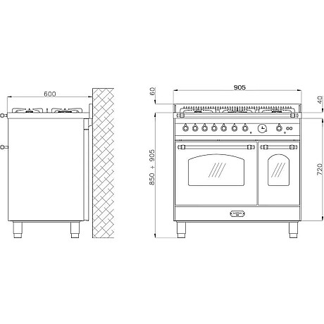 Lofra - Dolce vita gasspis 90 cm, Krom/ mässing, 2 ugnar