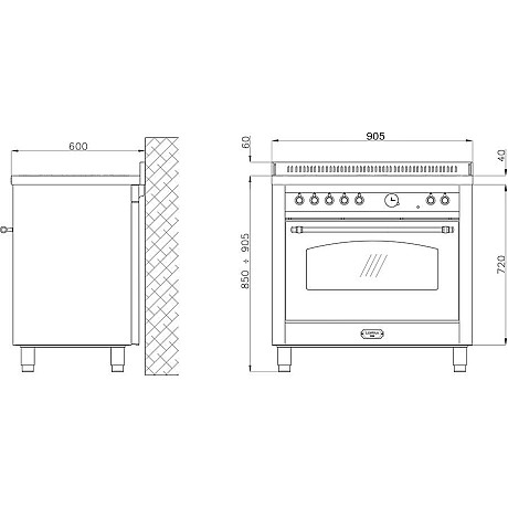 Lofra - Dolce vita induktionsspis 90 cm, Svart/ mässing, en ugn