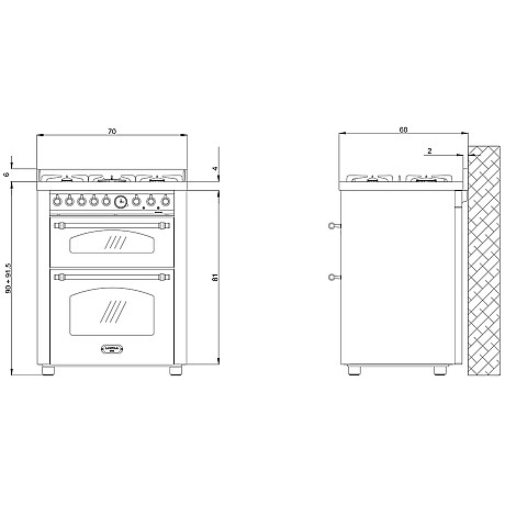 Lofra - Dolce vita gasspis 70 cm, Svart/ mässing, 2 ugnar