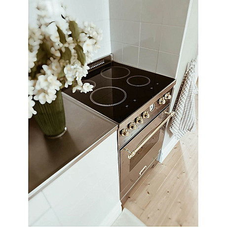 Lofra - Dolce vita induktionsspis med ugn 60 cm, Rostfri/mässing, 1 ugn