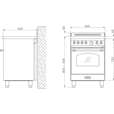 Lofra -  Induktionsspis Dolce Vita 60 cm 1 Ugn, Rostfri/Brons