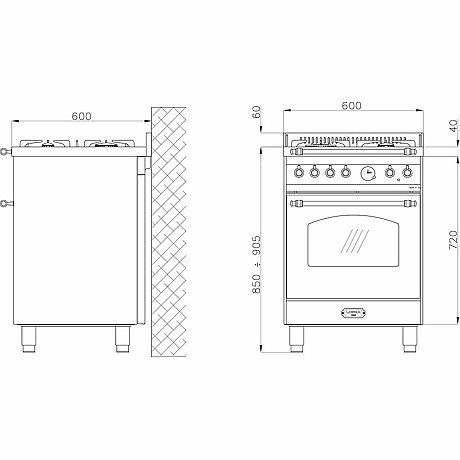 Lofra -  Induktionsspis Dolce Vita 60 cm 1 Ugn, Svart/Brons