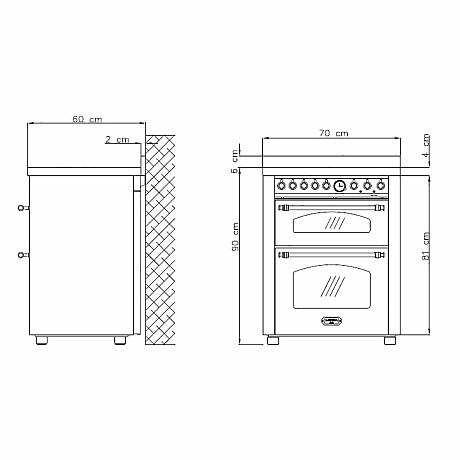Lofra -  Induktionsspis Dolce Vita 70 cm, Rostfri/Mässing, 2 Ugna 