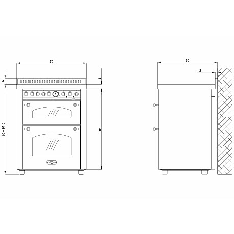 Lofra -  Induktionsspis Dolce Vita 70 cm 2 Ugnar,Rostfri/brons