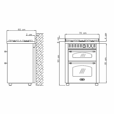 Lofra -  Gasspis Dolce Vita, Rostfri/brons, 70 cm 2 Ugnar