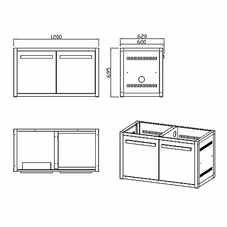 Myoutdoorkitchen -  Basmodul Nordic Line med Dörr 120 cm för 2 moduler