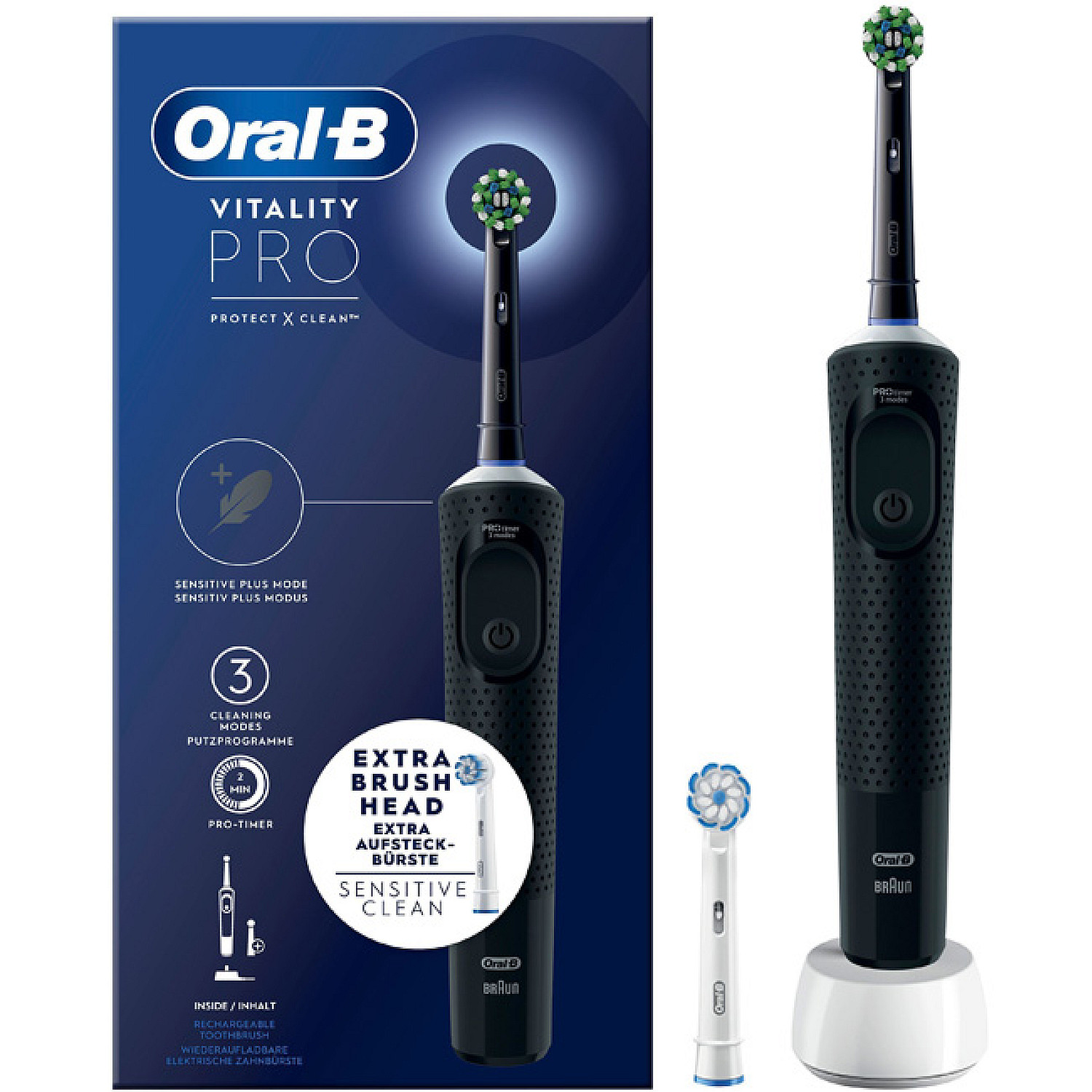 Oral-b eltandborste svart - 2d-rengöring och tre borstlägen