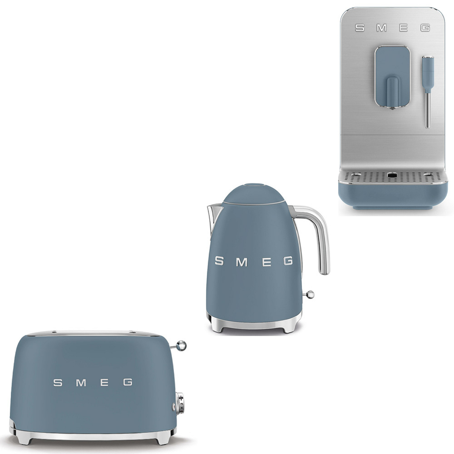 Smeg paket barista & breakfast set - storm blue med 50's style