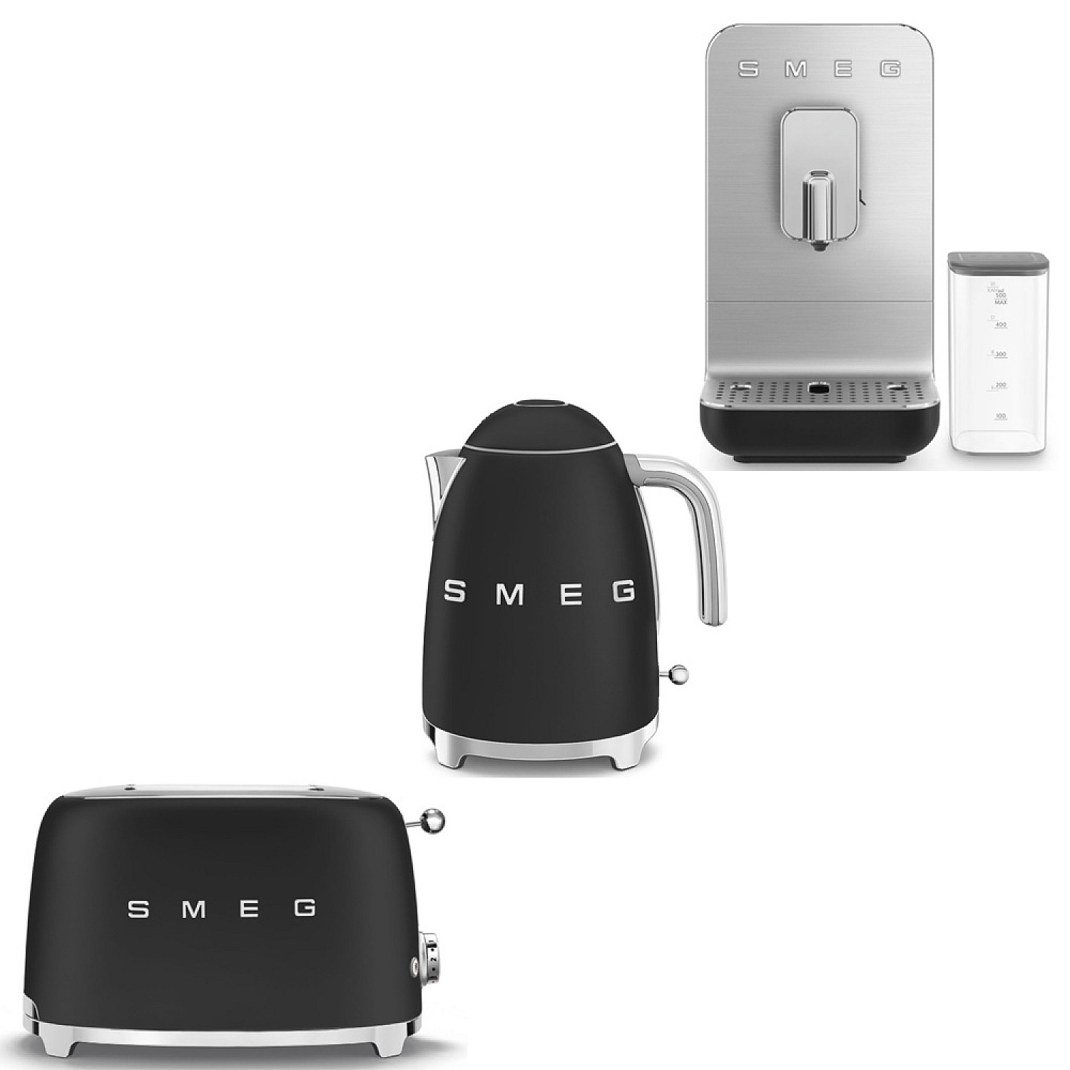 Smeg paket espresso, toast & te - mattsvart med 50's style