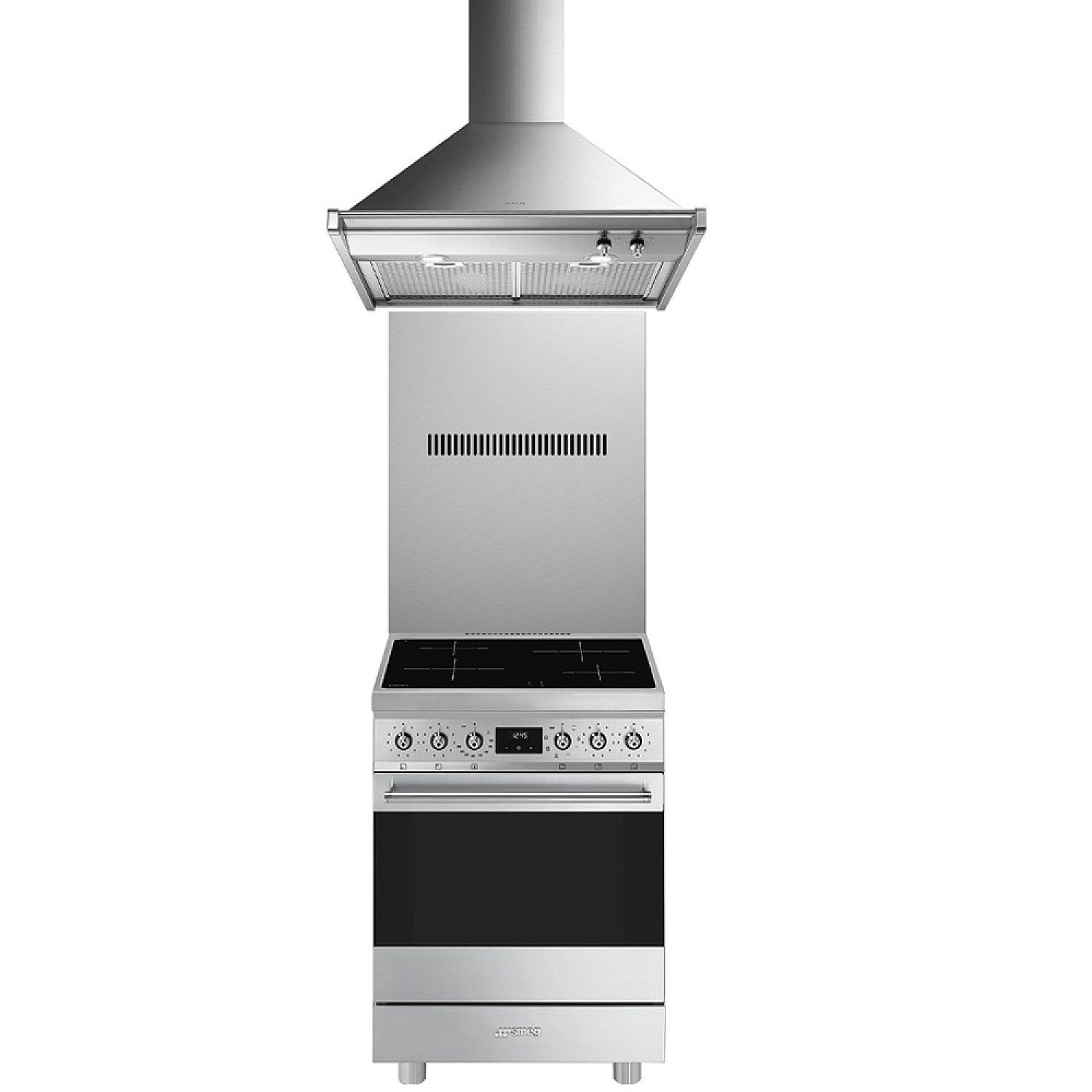 Smeg spis 60cm bred, rostfri och elegant induktionsspis med st&auml;nkskydd och fl&auml;kt