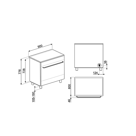 Smeg - 90cm bred induktionsspis med enkelugn, stänkskydd & fläkt