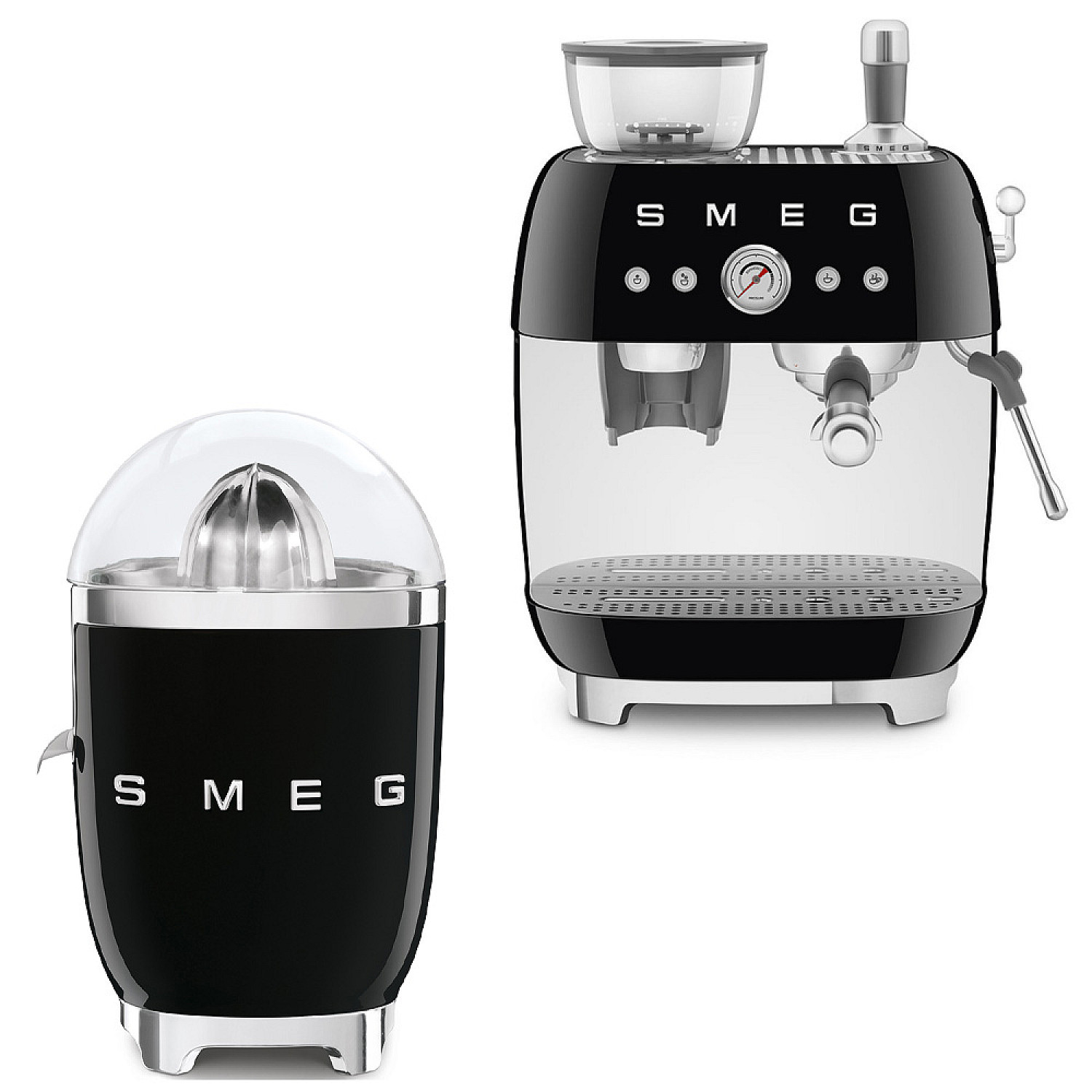 Smeg paket espresso & citrus - svart h&ouml;gblank med 50's style