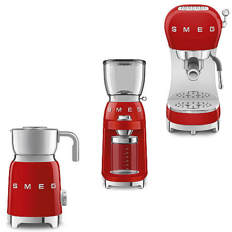 Smeg - Komplett Kaffepaket - Röd med 50's Style