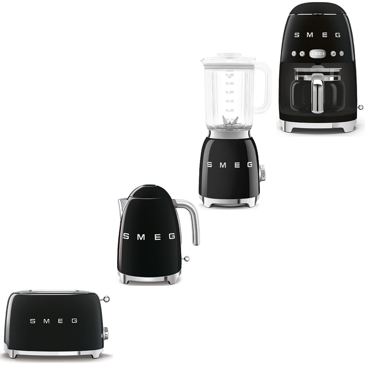 Smeg paket frukostpaket 4 delar - svart med 50's style