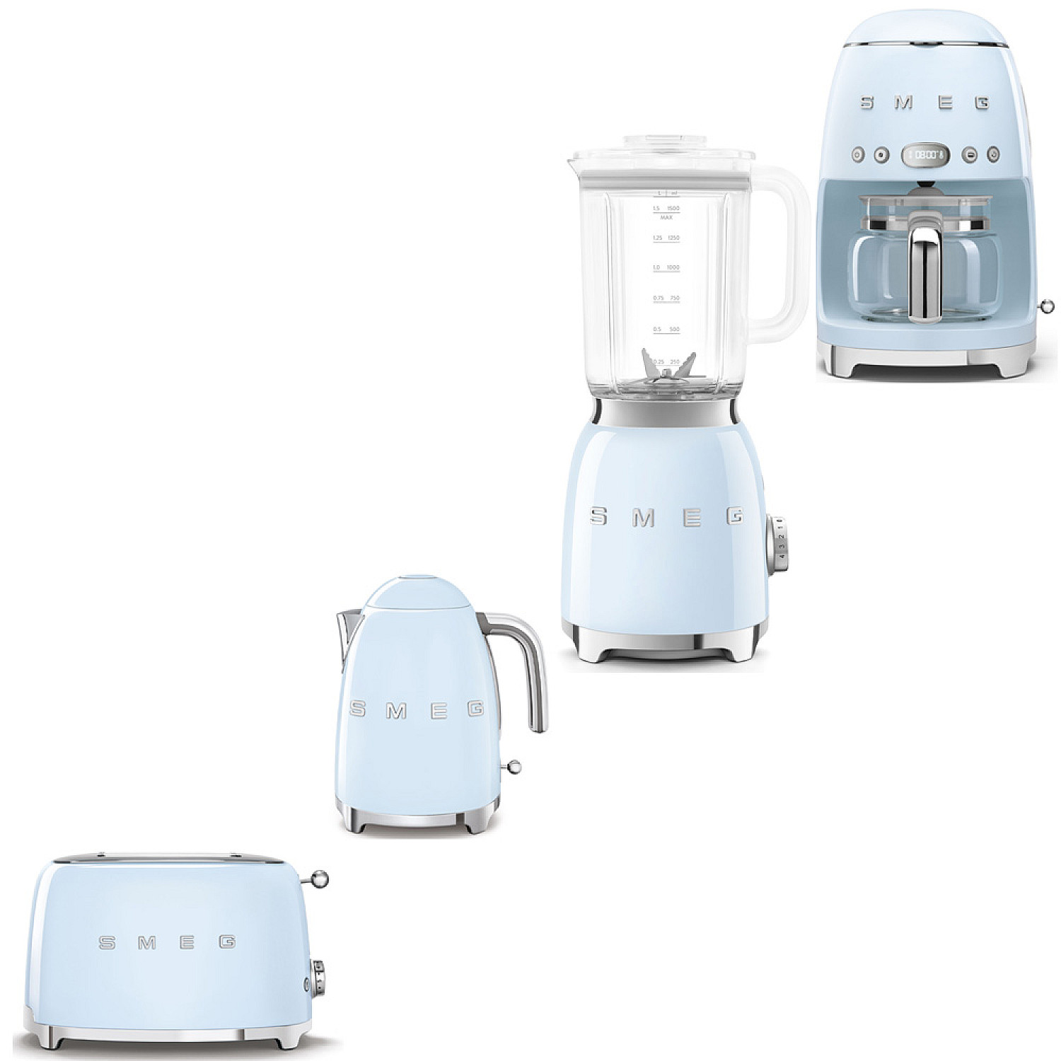 Smeg paket frukostpaket 4 delar - pastellbl&aring; med 50's style