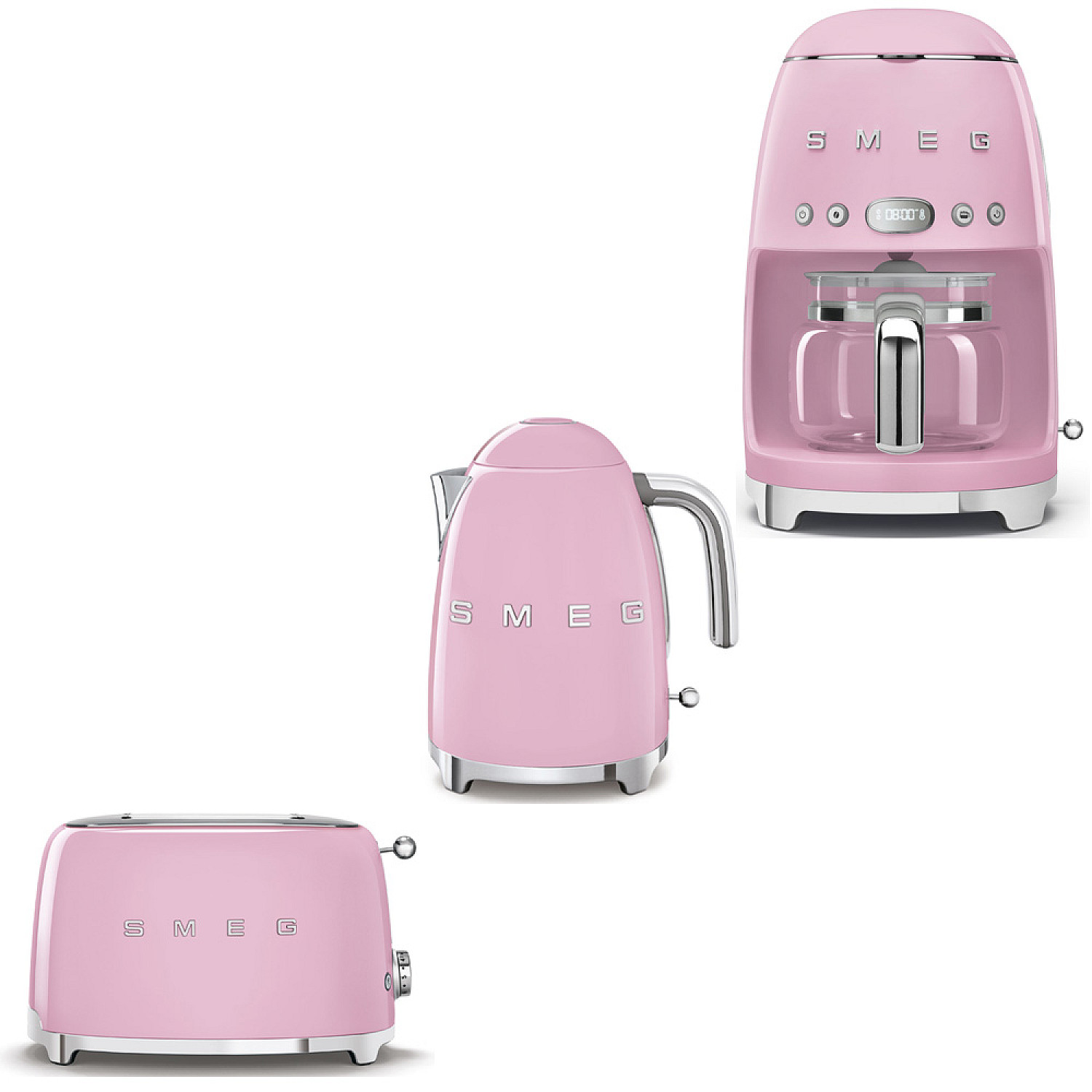 Smeg paket frukostpaket 3 delar - rosa med 50's style