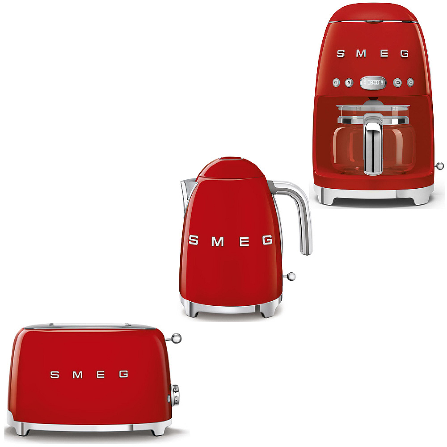 Smeg paket frukostpaket 3 delar - r&ouml;d med 50's style