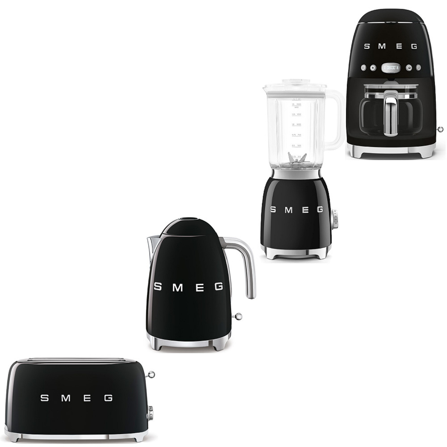 Smeg paket morning deluxe - svart h&ouml;gblank med 50's style