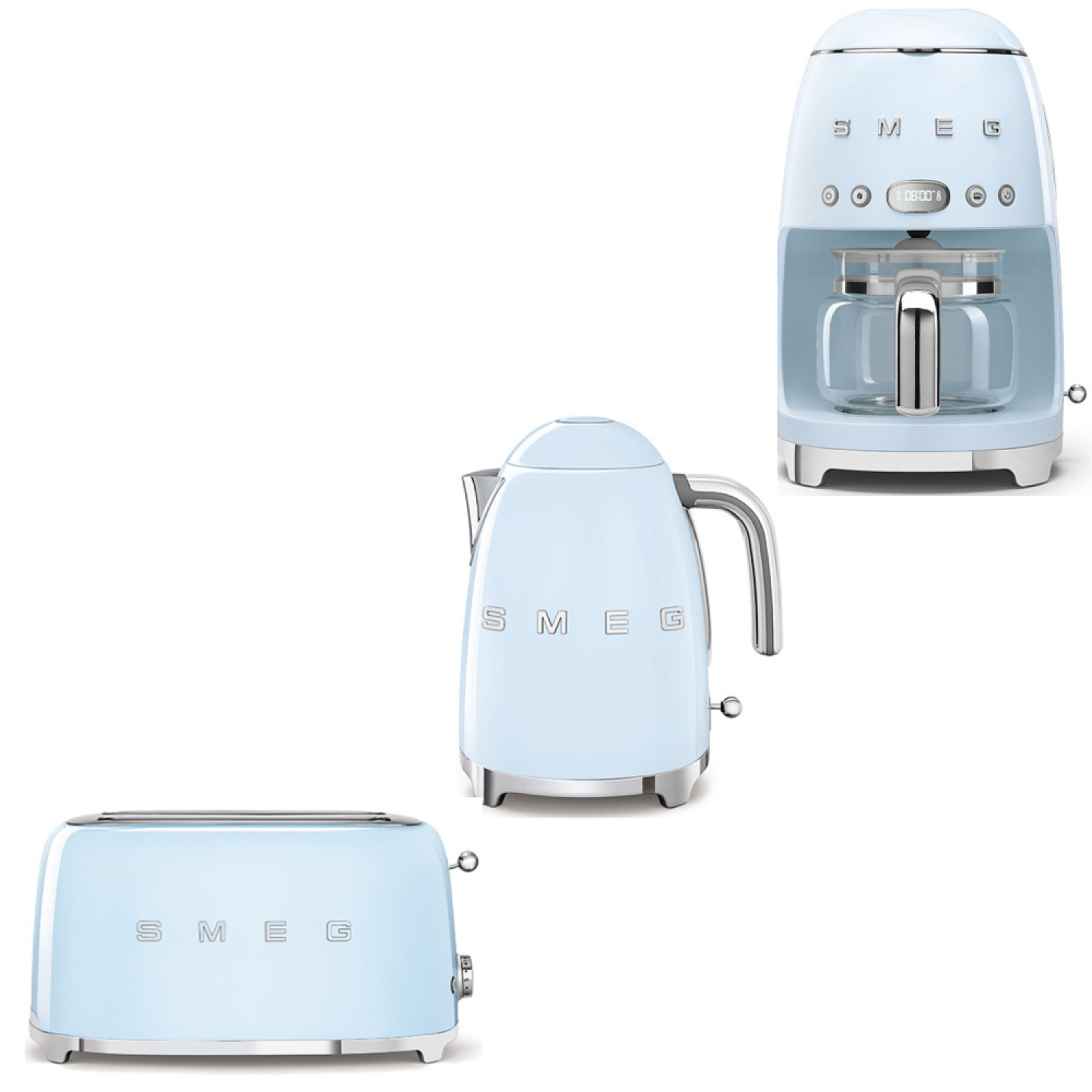 Smeg paket breakfast trio - pastellbl&aring; med 50's style