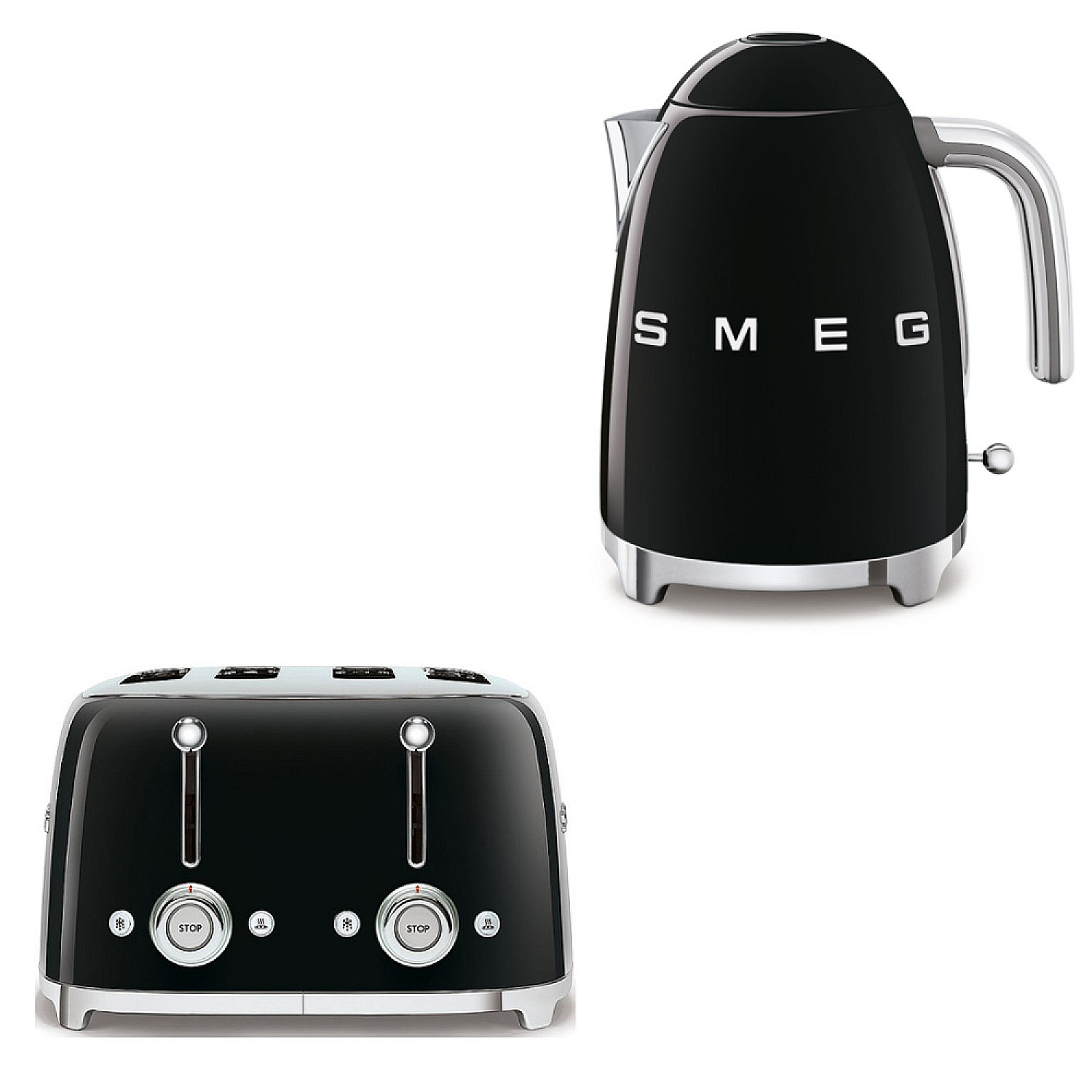 Smeg paket frukostduon - svart h&ouml;gblank med 50's style
