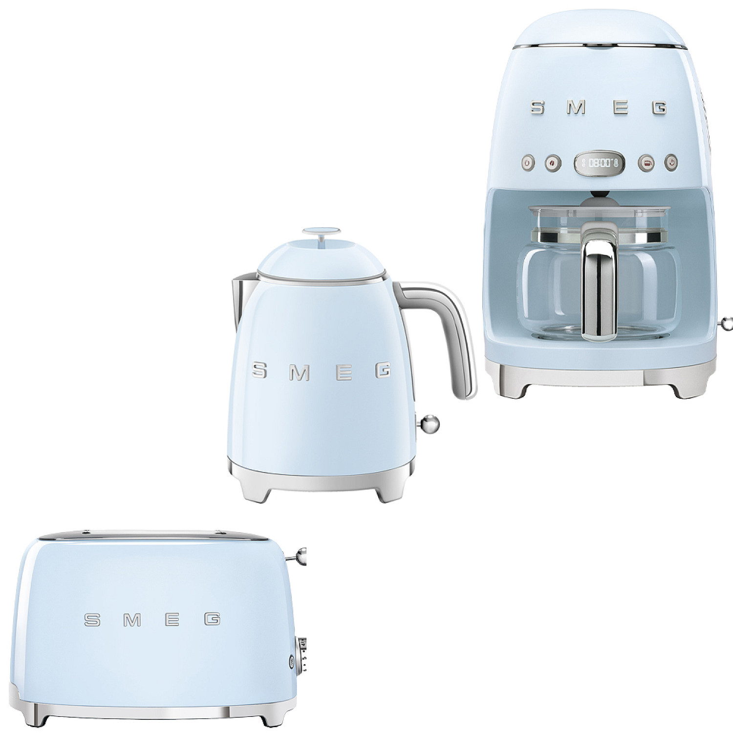 Smeg paket lilla frukostpaketet - br&ouml;drost, mindre vattenkokare, & kaffebryggare - pastelbl&aring;