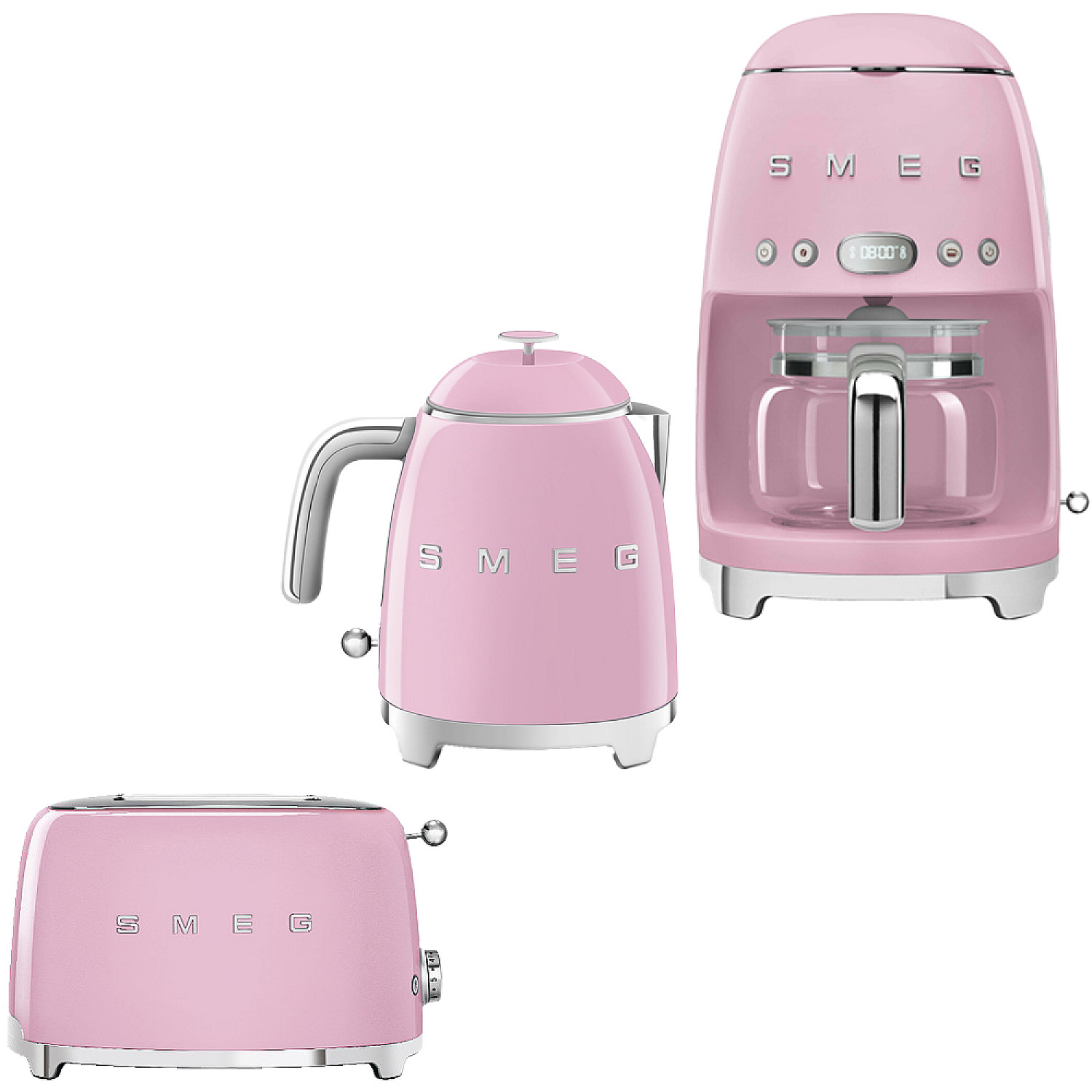 Smeg paket lilla frukostpaketet - br&ouml;drost, mindre vattenkokare, & kaffebryggare - rosa