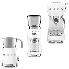  Smeg - Komplett Kaffepaket - Vit med 50's Style