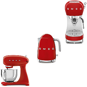 Paket Smeg - SMF05RDEU-KLF03RDEU-ECF02RDEU - Röd