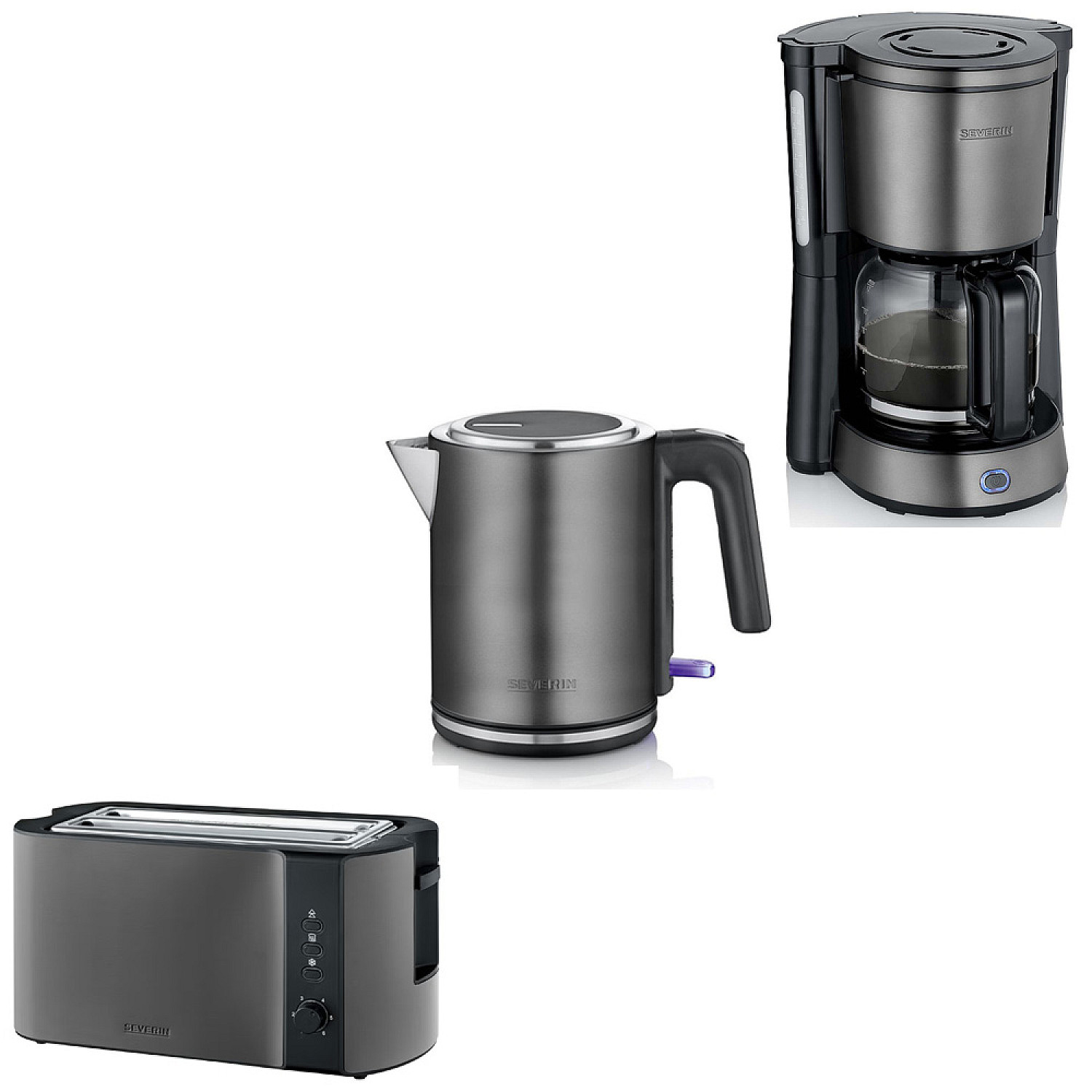 Severin paket kaffebryggare 10 koppar + br&ouml;drost + vattenkokare - inox