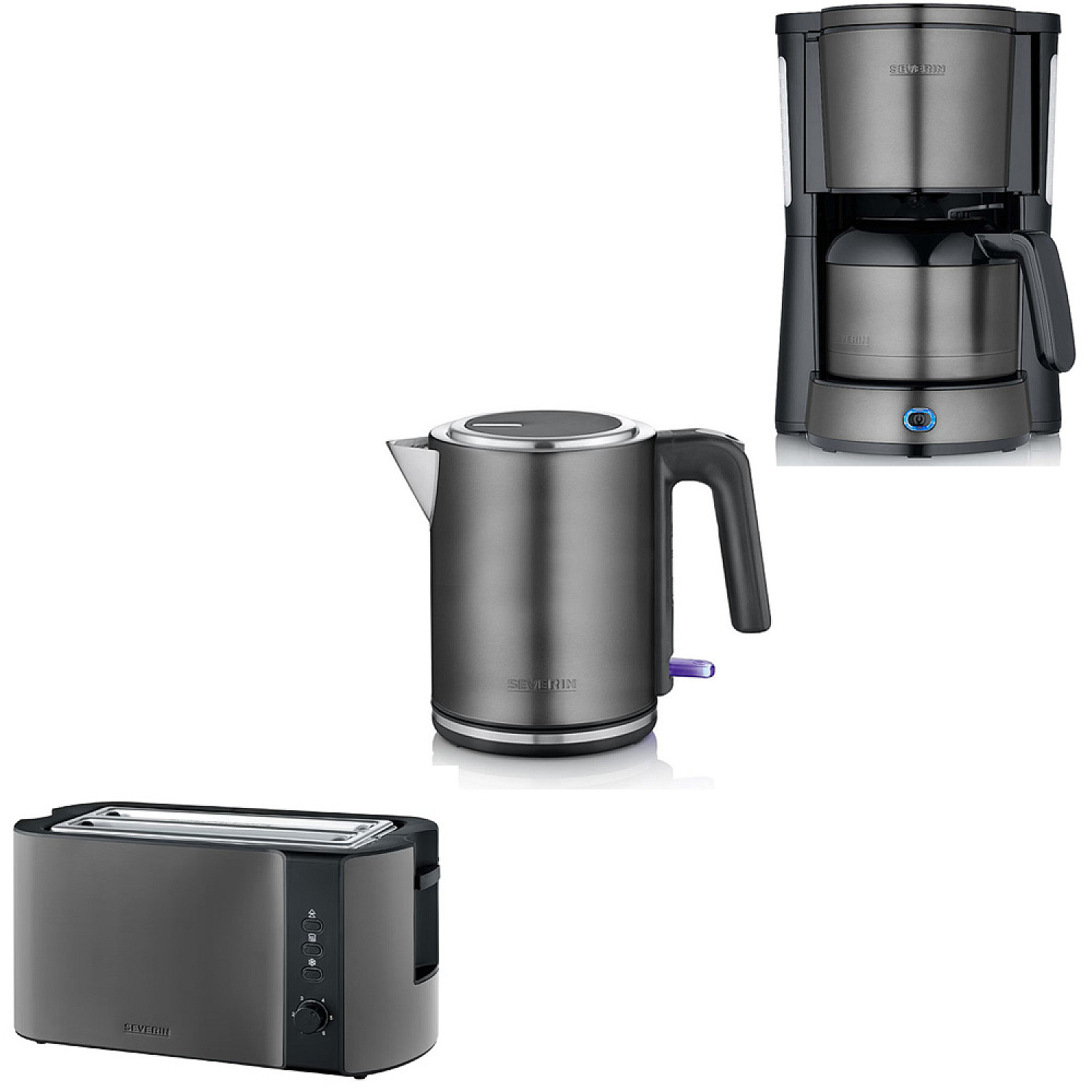 Severin paket kaffebryggare 8 koppar + br&ouml;drost + vattenkokare - inox