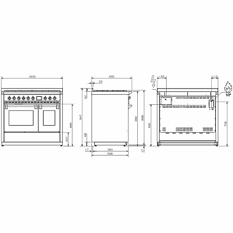 Steel -  Induktionsspis Ascot Combi-Steam 100cm med Två Ugnar, Svart/Mässing