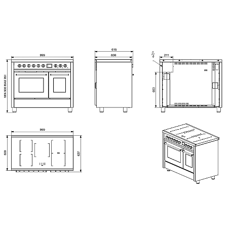 Steel -  Enfasi Induktionspis 100 cm (2 ugnar)