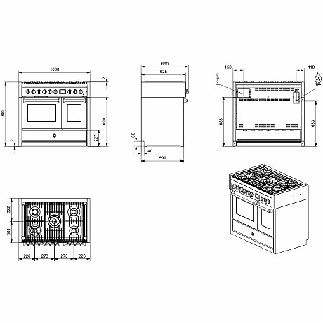Steel -  Gasolspis Genesi Combi-Steam 100cm Rostfri med Två Ugnar