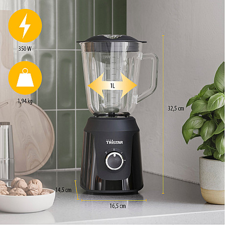 Tristar - BL-4482 - Svart, 1L glaskanna & 2 hastigheter