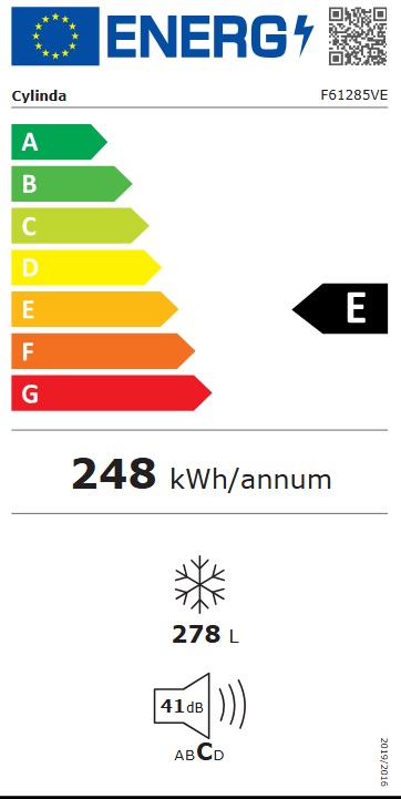 Cylinda - F61285VE - Kapacitet 278L, Vit med No Frost